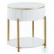 Daveigh White High Gloss and Gold Oval Occassional Table Set