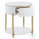 Daveigh White High Gloss and Gold Oval Occassional Table Set