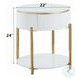 Daveigh White High Gloss and Gold Round End Table