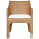 Noelle Basketweave Rattan Wrapped Performance Fabric Dining Chair with Ivory Linen Cushion