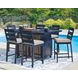 Mabry Shores Navy Blue and Driftwood 70" Rectangular Outdoor Bar Dining Room Set with Fire Pit