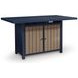 Mabry Shores Navy Blue and Driftwood 70" Rectangular Outdoor Bar Dining Room Set with Fire Pit