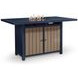 Mabry Shores Navy Blue and Driftwood 70" Rectangular Outdoor Bar Dining Room Set with Fire Pit
