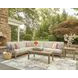 Clare View Beige Performance Fabric 4 Piece Outdoor Modular Sectional with Pillows