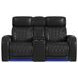 Ascend Black Leather 76" Power Reclining Loveseat with USB Charging and LED
