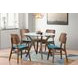 Oscar Walnut and Teal 42" Round Glass Top Dining Set with 4 Cushion Chairs
