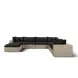 Cali Black Fabric & Natural Wicker Modular Outdoor Large Chaise Sectional
