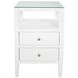 Roscoe White Lacquer Square 2 Drawer Glass Top Side Table