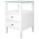 Roscoe White Lacquer Square 2 Drawer Glass Top Side Table