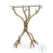 SF50 Clear Glass And Plated Antique Brass Chairside Table