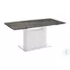 Olivia Dark Brown Marbled Porcelain Top And White Motorized Extendable Dining Table