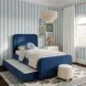 Briella Navy Blue Performance Velvet Upholstered Panel Storage Trundle Bedroom Set