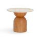 Cynthia Brown and Travertine Round Concrete Stone Top Outdoor Side Table