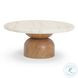 Cynthia Brown and Travertine Round Concrete Stone Top Outdoor Coffee Table