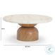 Cynthia Brown and Travertine Round Concrete Stone Top Outdoor Coffee Table