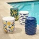 Ceramic White and Yellow Round Outdoor Side Table