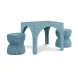 Tomlin Teal Performance Fabric 35" Square Game Table and Round Ottoman Set of 2