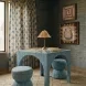 Tomlin Teal Performance Fabric 35" Square Game Table and Round Ottoman Set of 2