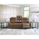 Dreamer Caramel Leather Power Reclining Sofa with Audio Seating
