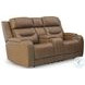 Dreamer Caramel Leather Power Reclining Living Room Set with Audio Seating