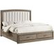 Sonoma Gray Upholstered Queen Panel Bed with 2 Front Storage Drawers