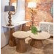 Caldera Light Oak and White Travertine Top Round Side Table