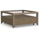 Reed Driftwood Oak Square Glass Top Coffee Table with Casters