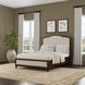 Bellevue Creamy Tan and Whiskey Brown Performance Fabric Queen Upholstered Platform Bed with Nailhead Trim