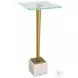 W-23029 Brass And White Tempered Glass Top Accent Table