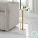 W-23029 Brass And White Tempered Glass Top Accent Table