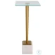 W-23029 Brass And White Tempered Glass Top Accent Table