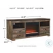 Trinell Rustic Brown 63" TV Stand with Electric Fireplace