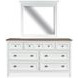 Bluehaven Chalk White and Dovetail Gray 7 Drawer Dresser with Rectangular Mirror