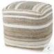Aahana White Striped Hemp And Cotton Pouf