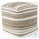 Aahana White Striped Hemp And Cotton Pouf