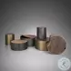 Eclipse Dark Brown Wood And Antique Brass Metal Drum Occasional Table Set