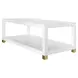Patricia Matte White Lacquer Coffee Table With Antique Brass Foot Caps
