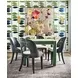 White Linen Performance Fabric Dining Chair With Matte Navy Blue Frame