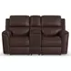 Henry Brown Leather 75" Power Reclining Console Loveseat with Power Headrest and Lumbar
