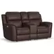 Henry Brown Leather 75" Power Reclining Console Loveseat with Power Headrest and Lumbar