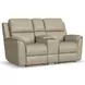 Henry Brown Leather 75" Power Reclining Console Loveseat with Power Headrest and Lumbar