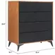 Zarif Black and Walnut Upholstered 4 Drawer Chest