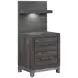 Zephyr Brownish Gray Storage Wall Bedroom Set with Nightstand and LED Lighting