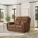 Maxwell Cedar Brown Leather 56" Zero Gravity Triple Power Reclining Loveseat with USB Charging and Nailhead Trim