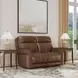 Alexander Weathered Khaki Brown Leather 64" Zero Gravity Triple Power Reclining Loveseat with USB Charging and Nailhead Trim