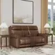 Alexander Weathered Khaki Brown Leather 76" Zero Gravity Triple Power Reclining Loveseat with USB Charging and Nailhead Trim