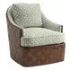 Island Fusion Nagano Green and White Upholstered Swivel Chair with Nailhead Trim