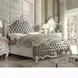 Versailles Vintage Gray and Bone White Queen Upholstered Panel Bed with Nailhead Trim