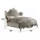 Versailles Vintage Gray and Bone White Queen Upholstered Panel Bed with Nailhead Trim