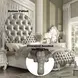 Versailles Vintage Gray and Bone White Queen Upholstered Panel Bed with Nailhead Trim